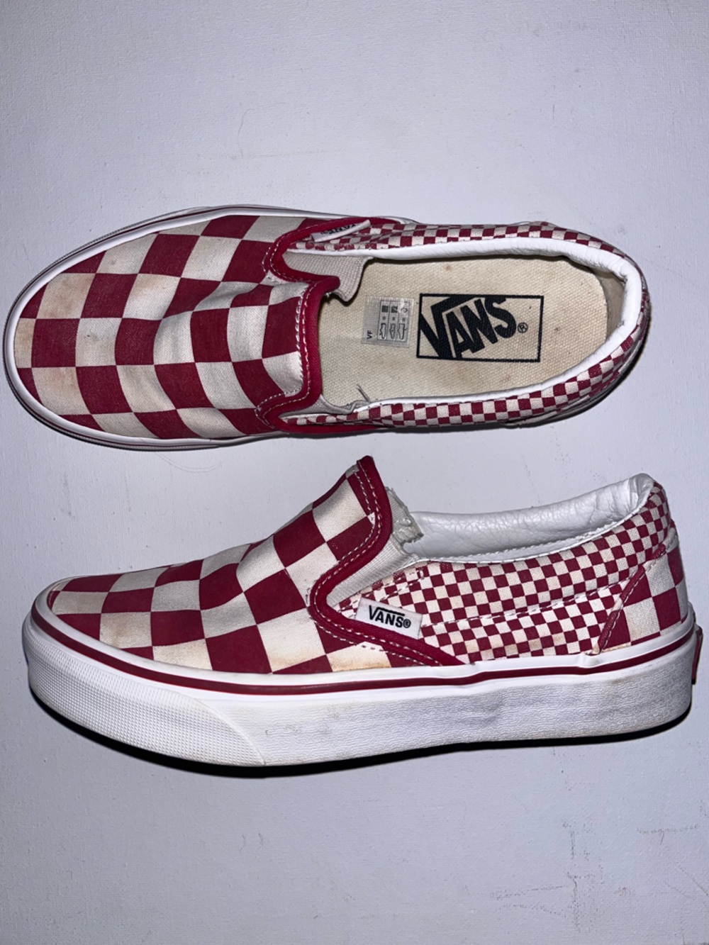 Vans Checkerboard Slip-On Sneakers - Maroon & White